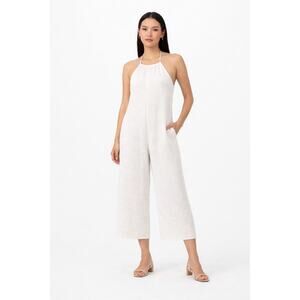 Skylar Madison Halter Jumpsuit Women S White Crinkle Wide Leg Minimalist Resort